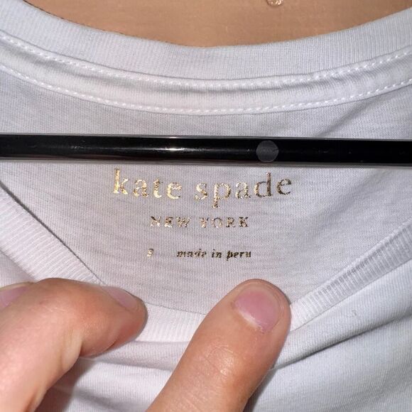 Kate Spade Women's Cheers White Gold Short Sleeve Tee T-Shirt Size Small - Picture 2 of 8